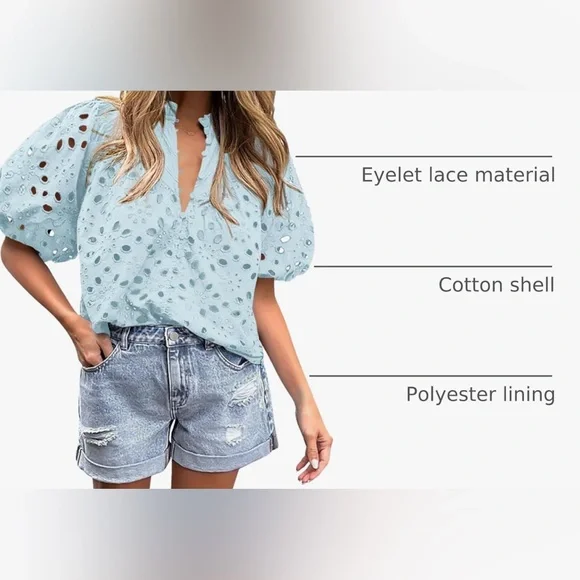 NWT Pretty Garden Eyelet Puff Sleeve Top • XL - Picture 6 of 12